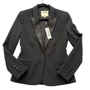 L'AGENCE Womens Sz. 2 Black Skinny Lapel Tuxedo Blazer/Jacker Lined Formal Event